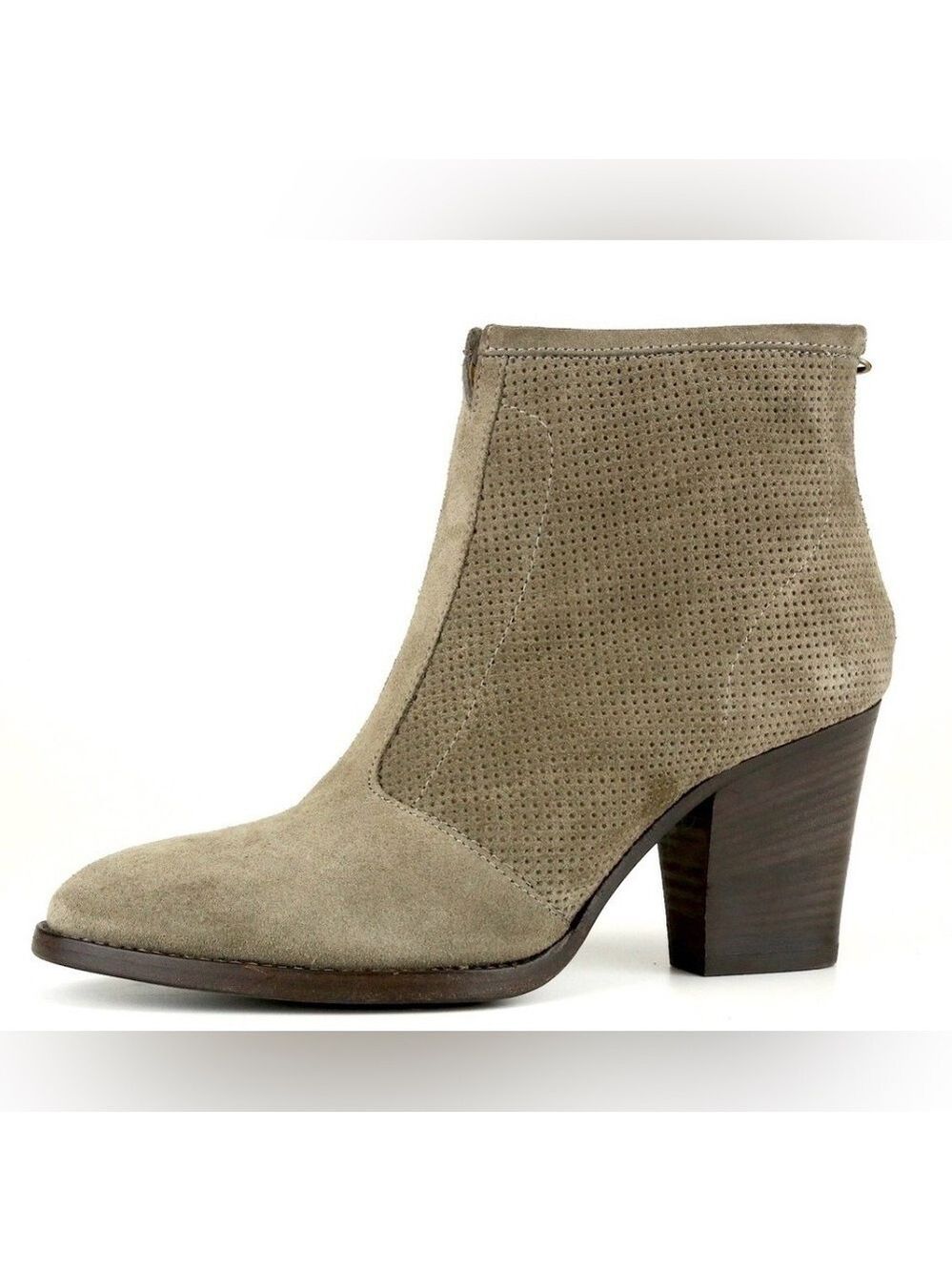 Aquatalia Faris Perforated Suede Bootie Bark Women side zip sz 9